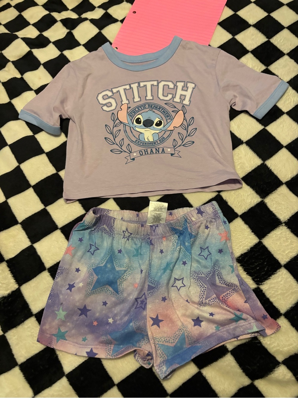Xsmall 4/5 Disney Lavender Stitch Ohana Two-Piece Pajama Set with Star Shorts